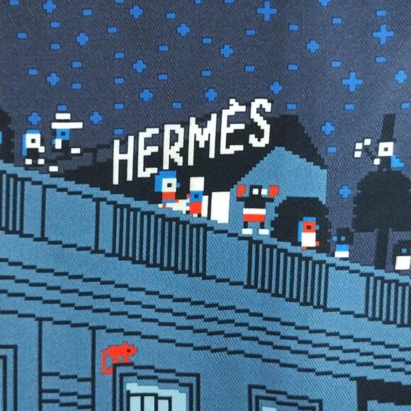 Auth HERMES Petit Carre - Dark Navy Light Blue Multi Scarf - Picture 3 of 7